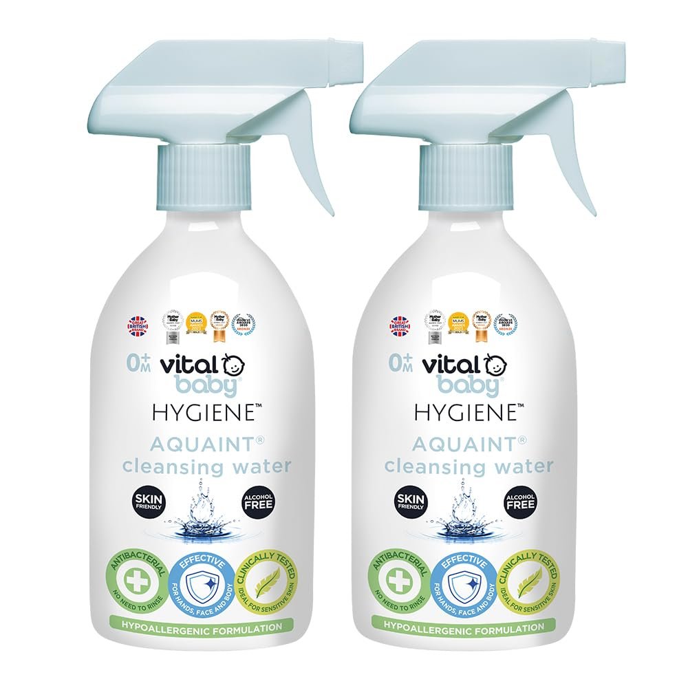 Vital Baby Aquaint Cleansing Water 1L | Hypoallergenic & Antibacterial Safe for All Ages, Gentle on Skin, Alcohol-Free, 100% Natural Formula Vegan-Friendly Quick, No-Rinse Skin Cleanser