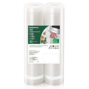 Bonsenkitchen Vacuum Sealer Rolls Bags, 2 Packs 28 cm x 600 cm Storage Bags (Total 12 m), BPA Free, Durable Commercial Customized Size for Food Storage and Sous Vide Cooking (VB3207)