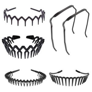 6 Pcs Curly Thick Hair Headband Sharks Tooth Headband for Women Girls, Plastic Hair Bands Wavy Hair Comb Headband Hard Hair Bands for Women Men Girls, 5 Styles