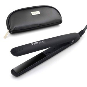 FARI Travel Mini Hair Flat Iron 1/2 Inch Ceramic Tourmaline Hair Straightener with Travel Bag Dual Voltage for Worldwide Use Temp 180°C (Black)