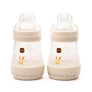 MAM Easy Start Anti-Colic Baby Bottles | 2 Pack (2 x 160ml) | Self-Sterlising Baby Milk Bottle | Slow Flow MAM Teats Size 1 | Newborn Essentials | Shell (Various Designs) | Linen