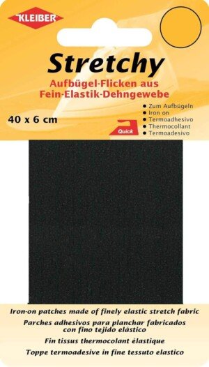 Kleiber 40 x 6 cm Iron on Elasticated Clothing Repair Tape, Black