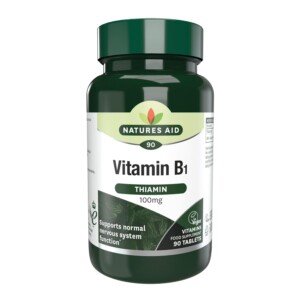 Natures Aid Vitamin B1 100mg Thiamine Tablets – High Strength Food Supplement – Supports Energy Metabolism, Nervous System, Heart & Mind – Vegan, Gluten-Free, Non-GMO – 90 Tablets