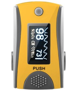 BLT M70 Fingertip Pulse Oximeter CE Approved, Sats Probe SpO2 Blood Oxygen Saturation Monitor Finger with Heart Rate for Kids & Children and Adult (Includes Batteries) (Gray Yellow)