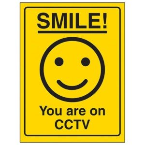 V Safety Smiley Face you Are On CCTV Sign - 150mm x 200mm - Rigid Plastic