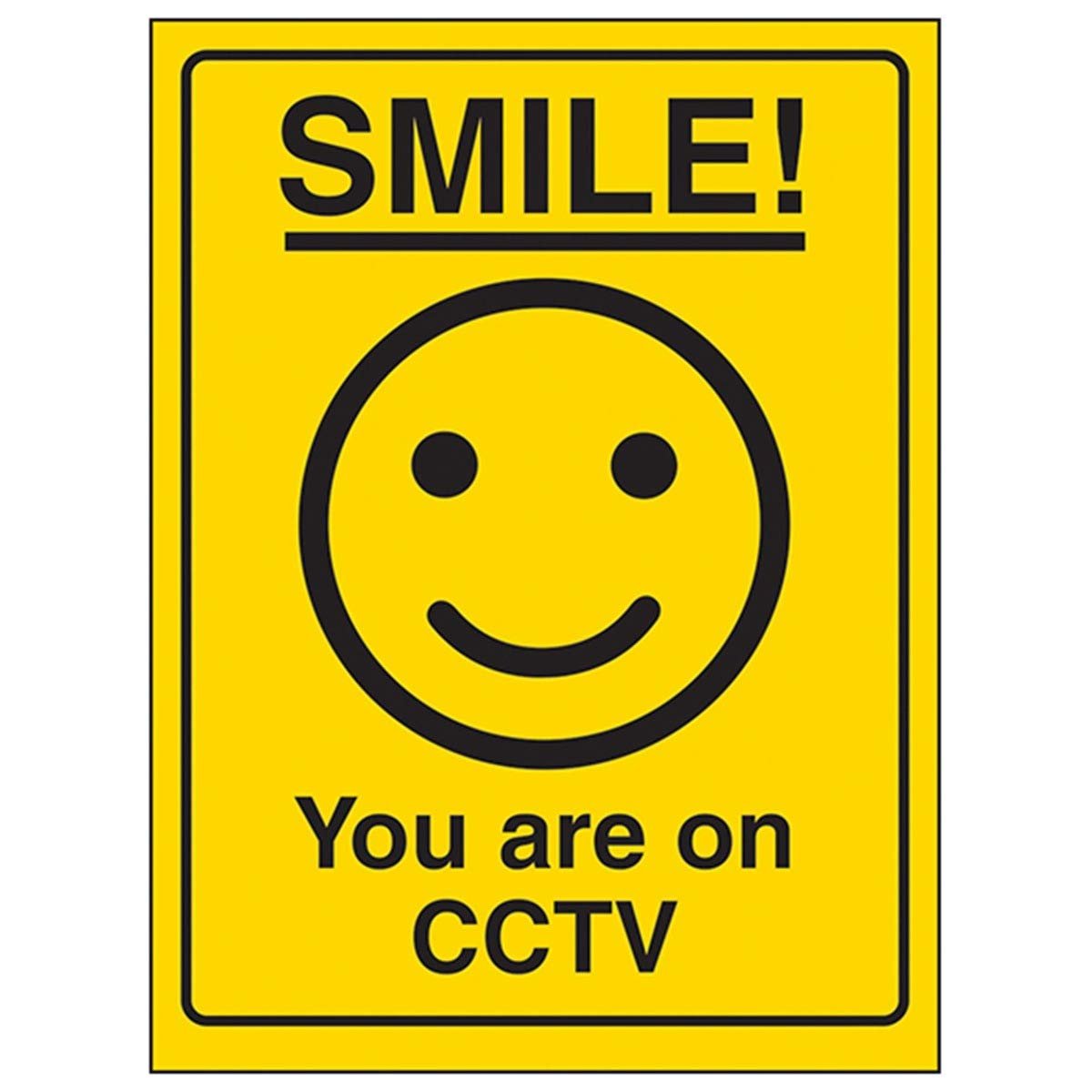 V Safety Smiley Face you Are On CCTV Sign - 150mm x 200mm - Rigid Plastic