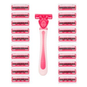 Invero 21 Pack of Ladies Three Blade Razor Set - Triple Stainless Steel Razor Blades with Comfort Lubricating Strips & Contour Movable Replaceable Heads - Suitable for Shaving All Areas of The Body