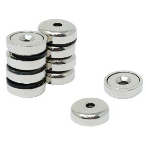 N42 Neodymium Pot Magnet for Arts, Crafts, Model Making, DIY, Hobbies, Office, and Home - 16mm dia x 5mm thick x 3mm c/sink - 9.6kg Pull - Pack of 4