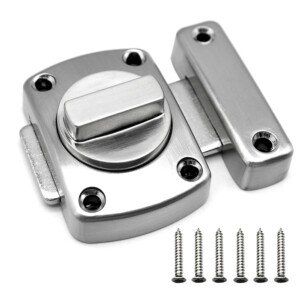 1Pcs Door Bolt Rotate Bolt Latch Gate Stainless Steel Lock with 6 Screws for Door Latch for Bathroom Cabinet Door - Silver