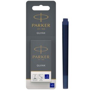 Parker Fountain Pen Ink Refill Cartridges | Long | Blue QUINK Ink | 5 Count (Blister)