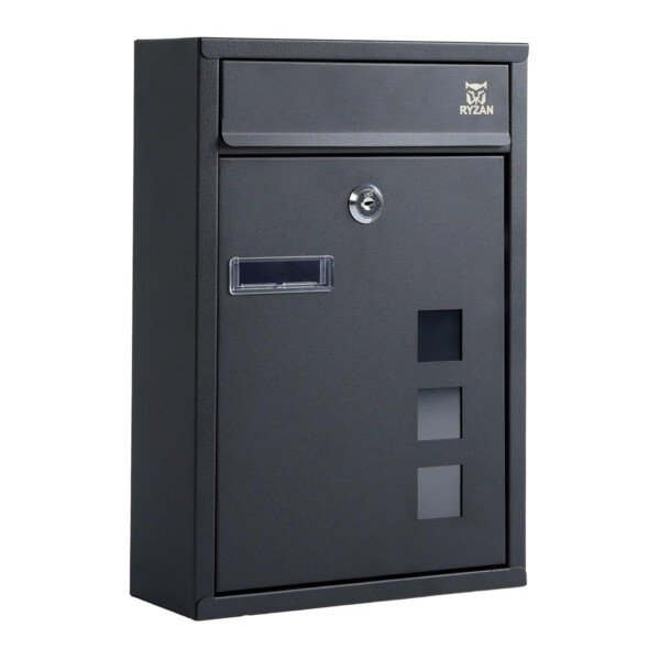 Front view of the RYZAN Modern Delivery Steel Post Box Wall Mounted Mailbox with Nameplate for External Use