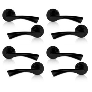 XFORT Matt Black Warped Lever On Rose Door Handles, Twisted Lever Latch Rose Door Handle, Ideal for Internal Wooden Doors for Home and Office (2 Pairs)