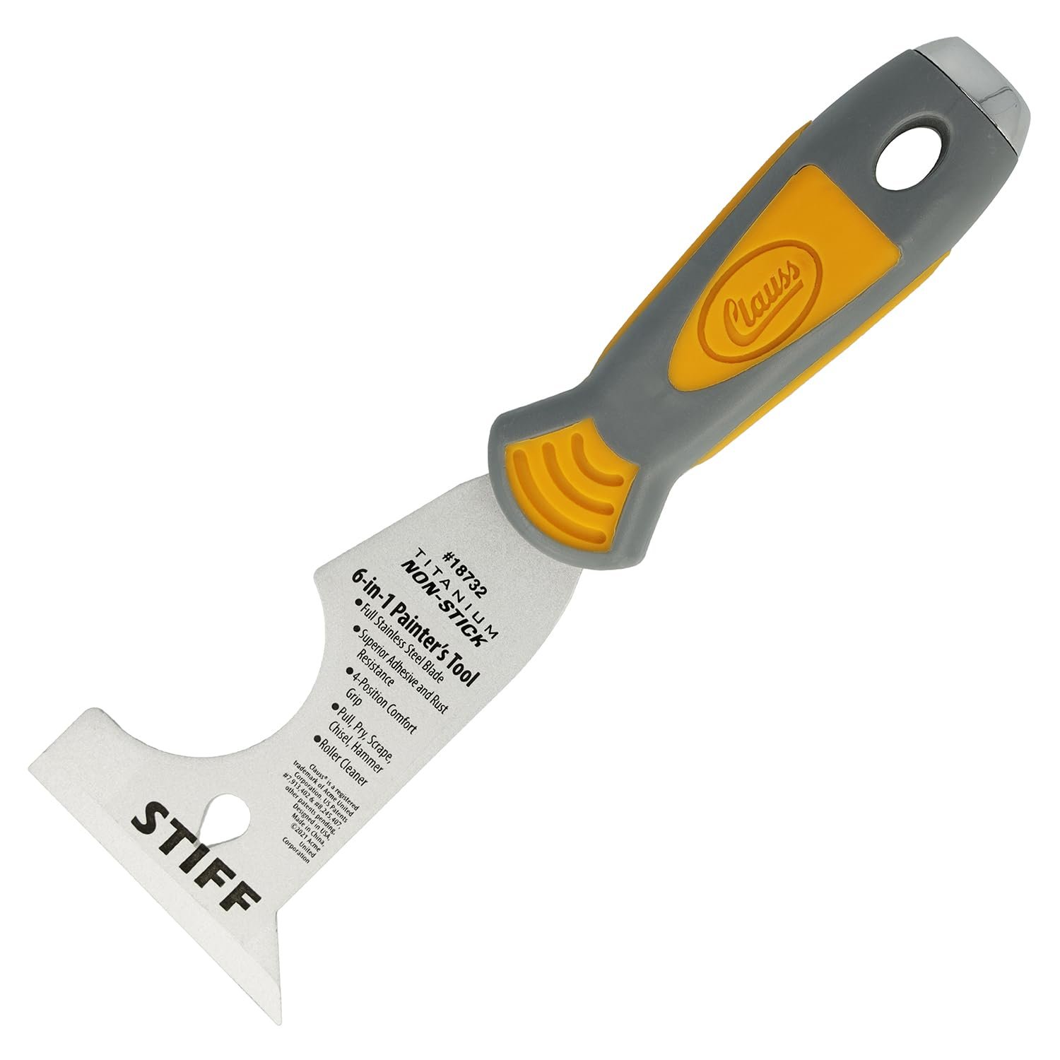 Clauss 6-in-1 Putty Knife in Professional Quality | Titanium Bonded Stainless Steel Blade with Non-Stick Coating | Non-Slip, Ergonomic Handle | Ideal for Scraping | 18732
