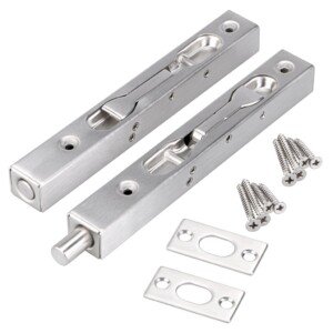 IGNPION Pack of 2 Door Flush Bolt Latch Lock Concealed Door Bolt Security Lever Action 304 Stainless Steel Brushed Slide Latch with Strike and Screws - Perfect for Wooden French Doors (15cm in Length)