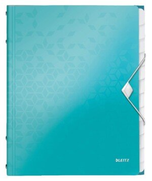 Leitz A4 Divider Book, Holds Up to 200 Sheets, Integrated Index with 12 Compartments, Elastic Closure, Metallic Ice Blue, WOW Range, 46340051