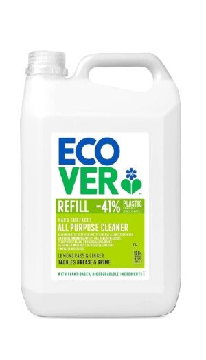 Ecover All Purpose Cleaner Refill, Tackles Dirt & Grime, For Hard Surfaces, Lemongrass & Ginger Scent, Pack of 1, 1 x 5L