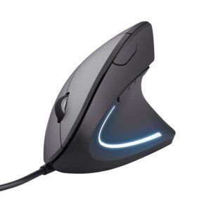 Trust Verto Wired Ergonomic Mouse, Vertical Mouse with LED Illumination, 1000-1600 DPI, 6 Buttons, for Right Hand Users, Computer Mouse for PC and Laptop - Black