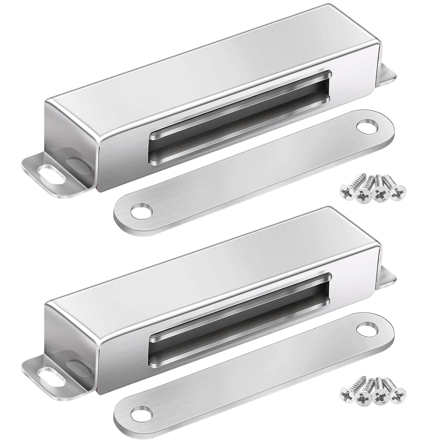 Onarway Magnetic Door Catch 30KG Pull Strong Magnet Cabinet Latches Magnetic Hardware Stainless Steel Chrome Door Closer for Bathroom Kitchen Sliding Door Window Cupboard (60lbs Strength 2 Pack)