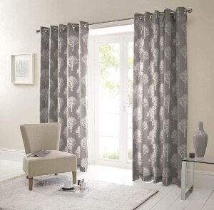 Fusion - Woodland Trees - 100% Cotton Pair of Eyelet Curtains - 90" Width x 90" Drop (229 x 229cm) in Charcoal