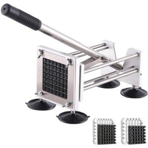 Chip Cutter Machine, Canirologas Professional Potato Chipper Stainless Steel French Fry Cutter with 1/2 inch Blade & 3/8 inch Blade for Potato Carrot Cucumber Vegatable