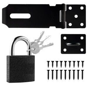 3 Inch Shed Lock, 90°Gate Lock, 180°Door Latch, Stainless Steel Padlock Hasp with Screws, Heavy Duty Padlock Haspfor Garden Sheds Underground Garages Bedrooms Cabinets (Black)