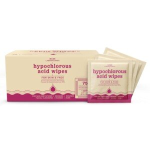 "Base Labs Hypochlorous Acid Wipes | Hypochlorous Infused Wound Cleaning Wipes for Skin & Face | Cleanses, Sanitizes & Soothes Skin Irritations, Fresh Piercings, Acne & Eczema | 75 units"