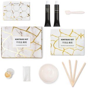 Laffair Kintsugi Repair Kit – Repair Ceramic Bowls with Gold Powder Resin Glue, Bring Japanese Art to Your Home – Kintsugi Kits Comes with a Practice Bowl and Cloth