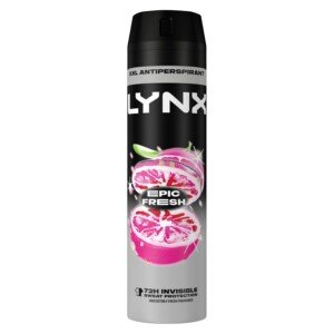 Lynx Epic Fresh Anti-Perspirant Aerosol Men's Deodorant Spray with ProScent technology and a grapefruit & tropical pineapple scent for 72 hours protection against odour and wetness 6x 250 ml