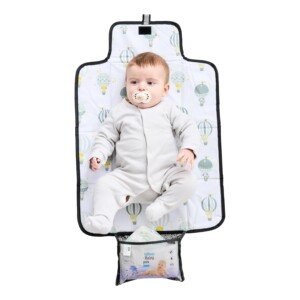 Polar Gear Baby Changing Mat – Wipe-Clean for Newborns – Travel Changing Mat with Pocket – Padded Changing Matt Baby – Hot Air Balloons