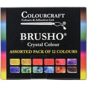 Brusho by Colourcraft BRU85000 Crystal Colour Assorted Pack of 12 Colours, 15 g, Orange,purple,turquoise,yellow