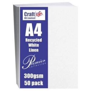 Craft UK, 50 A4 Card, Recycled Linen Cardstock Paper for Invitations and More, 300gsm, Made in the UK, Lasting Quality, White