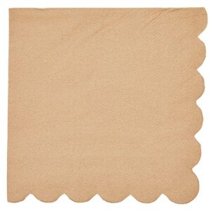 100-Pack Kraft Paper Brown Cocktail Napkins - 3-ply Disposable Serviettes with Decorative Scalloped Edges for Birthday and Christmas Party Supplies