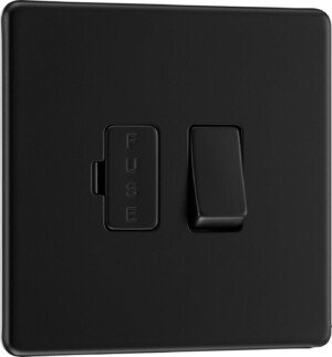 BG Electrical Switched Fused Connection Unit, Fused Spur Switch, Double Pole, Screwless Front Plate, Slim Profile, Premium Flatplate, Matt Black, 13A, FFB50