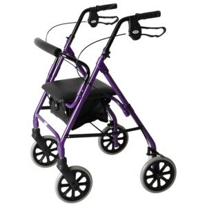 Days Lightweight Folding Rollator Walker – Mobility Aids, Adjustable Walking Frame with Padded Seat, Lockable Brakes, Ergonomic Handles, Walking Aid, Portable Walker for Elderly, Medium – Purple