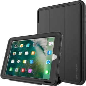 TECHGEAR D-Fence iPad 9.7 Case (2017/2018) - Hard, Shockproof Protection with Stand & Removable Screen Protector [Full Black]