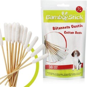 Bamboo Cotton Buds for Small Dogs and Cats (30 S/M Buds) - Safe and Easy Ear Wax Removal - Designed by French Vet
