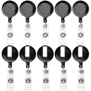 10 Pack Retractable Badge Holder, Keyring Lanyard Badge Reels Holder Set Extendable Belt Clips Heavy Duty Badge Tether Retractable Keychain for Lanyard Key Ring Id Card Holder(Black)