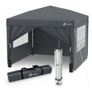 VOUNOT 3m x 3m Pop Up Gazebo with Sides & 4 Weight Bags & Carry Bag, Marquee Garden Party Tent Outdoor, Grey