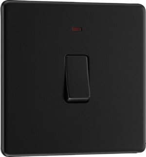 BG Electrical Single Wall Switch with LED Power Indicator, Double Pole, Screwless Front Plate, Slim Profile, Premium Flatplate, Matt Black, 20A, FFB31