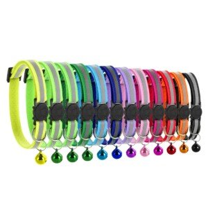 12 PACK Reflective Cat Collars Safety Quick Release Buckle with Bell- Pet Cat Kitten Collar Adjustable 19-32cm