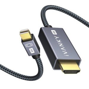 IVANKY 4K Mini DisplayPort to HDMI Cable 2M, Nylon Braided & Gold-plated Mini DP Compatible to HDMI Cable, for MacBook, Surface, Monitor, Projector, etc - Grey