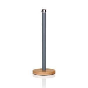 Swan SWKA17511GRYN Nordic Scandi Towel Pole/Kitchen Roll Holder with Non-Slip Wooden Base, Slate Grey, steel, Holds 1 Paper