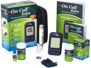 On Call Extra Blood Glucose Meter Starter Kit (incl. 10 Test Strips, 10 Lancets, 1 Lancet Device, 1 Control Solution) (MMOL/L)