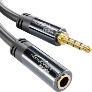 Headset extension lead/extension cable with break-proof metal plug – 3m (for use with a PC headset or headphones, 4-pole, 3.5mm male to female) by CableDirect