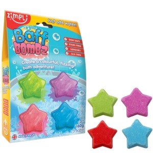 ZIMPLI - 4 x Star Baff Bombz, Create a colourful, fizzing, bathtime adventure, Bath Bomb Fizzies, Bath Toy, Christmas Stocking Fillers