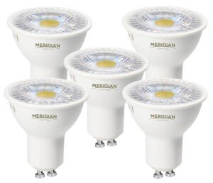 Meridian LED GU10 Light Bulb Warm White 3000K, 50W Halogen Spotlight Equivalent, 5W 345lm, Non-dimmable, AC 220-240V, 38° Beam Angle - 5pk