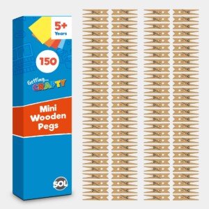 SOL 150pk Mini Wooden Pegs for Photos & Craft – Small Rustic Clips for Hanging Pictures, Cards & Wedding Decor – Tiny Wooden Pegs for Scrapbooking, Arts & DIY – Natural Finish with Sturdy Grip