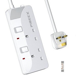 Extension Lead 2 Way Plug Sockets with Individual Switches Wall Mountable Power Strip 1.5M Extension Cable 13A Fused UK Plug 3250W