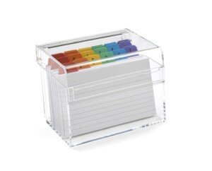 Osco Small Clear Acrylic Index Box, A to Z Divider Tabs, 100 Lined Note Cards, Ruled Revision Flash Cards, Recipe Notes, Contacts Filing, Desktop Organiser, Holds 5" × 3" cards (127 × 76 mm)