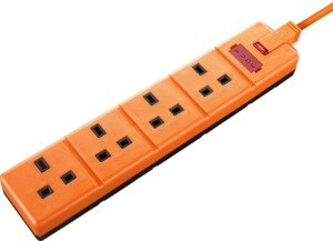 Masterplug Four Socket Extension Lead, 4 Metre Cable, LED Power Indicator, Unswitched, Heavy Duty, Rewireable, Power Strip, Work Power, Permaplug, Orange, 13A, 4G, 4m, EXS1344O